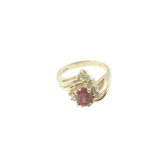 Vintage 14 Karat Yellow Gold Lab Created Ruby and Diamond Ring Size 6.75 #11890 - Picture 3 of 9